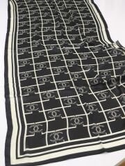 VUAL İPEK ŞAL KARE LOGOLU  SİYAH KIRIK BEYAZ