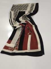 VUAL İPEK ŞAL F GEOMETRİ DESEN  SİYAH BORDO