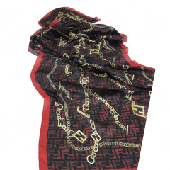 F ZİNCİR  DESEN  VUAL İPEK ŞAL KIRMIZI SİYAH