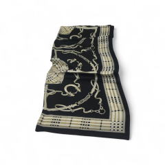 VUAL İPEK ŞAL EKOSE KEMERLİ DESEN SİYAH GOLD