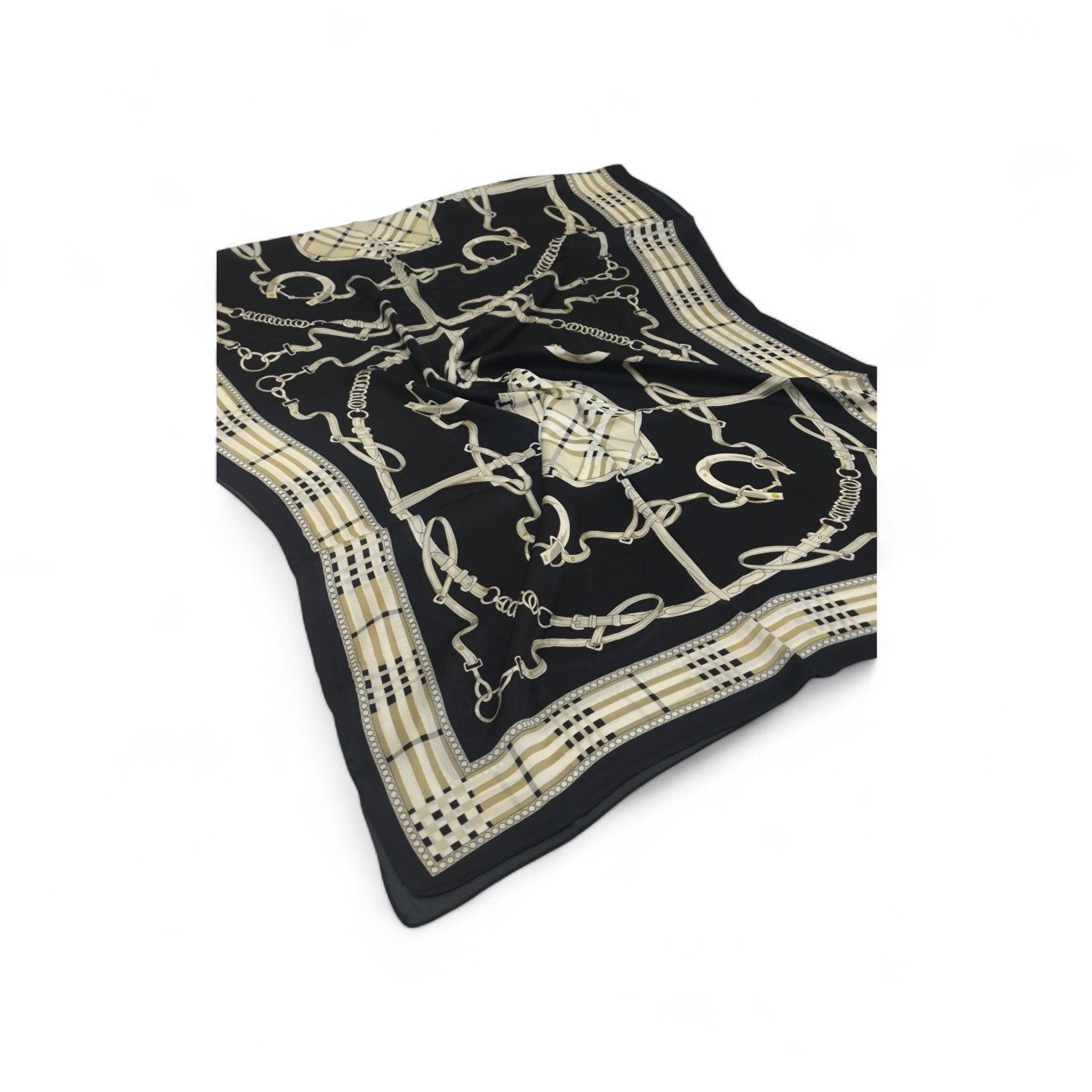 BURBERRY  VUAL İPEK ŞAL EKOSE KEMERLİ DESEN SİYAH GOLD