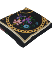 GUCCİ VUAL İPEK ŞAL ÇİÇEKLİ ZİNCİRLİ DESEN SİYAH