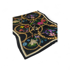 GUCCİ VUAL İPEK ŞAL ÇİÇEKLİ ZİNCİRLİ DESEN SİYAH