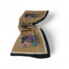 GUCCİ VUAL İPEK ŞAL ÇİÇEKLİ ZİNCİRLİ DESEN GOLD SİYAH