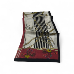 VUAL İPEK ŞAL PAPATYA ZİNCİR DESEN KIRMIZI SİYAH