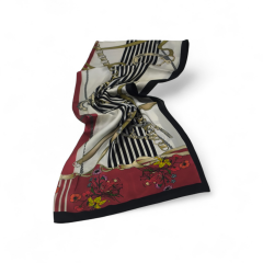 VUAL İPEK ŞAL PAPATYA ZİNCİR DESEN KIRMIZI SİYAH