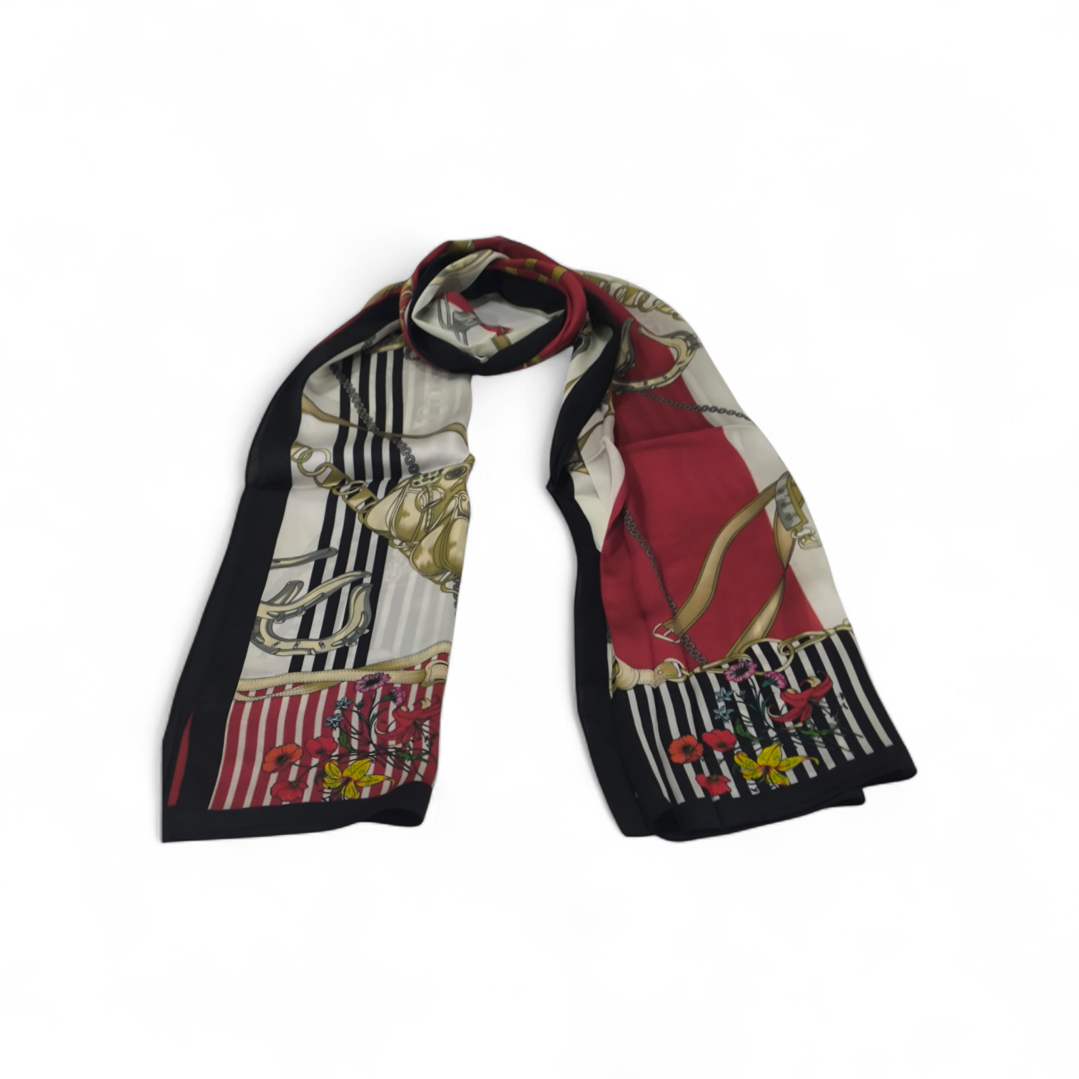 GUCCİ VUAL İPEK ŞAL PAPATYA ZİNCİR DESEN KIRMIZI SİYAH