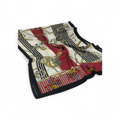 VUAL İPEK ŞAL PAPATYA ZİNCİR DESEN KIRMIZI SİYAH