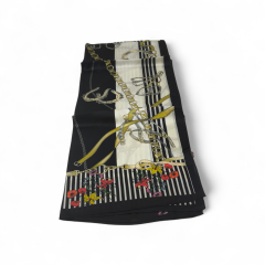 VUAL İPEK ŞAL PAPATYA ZİNCİR DESEN  SİYAH BEYAZ