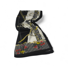 VUAL İPEK ŞAL PAPATYA ZİNCİR DESEN  SİYAH BEYAZ