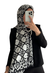 DİOR VUAL İPEK ŞAL KREM SİYAH