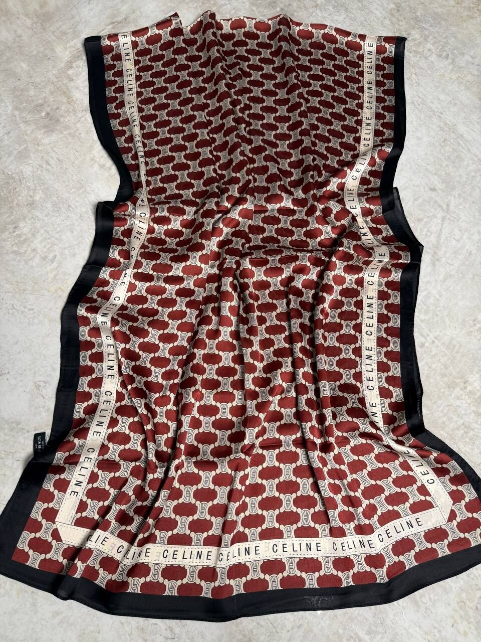 CELİNE LOGO DESEN  VUAL İPEK ŞAL SİYAH BORDO