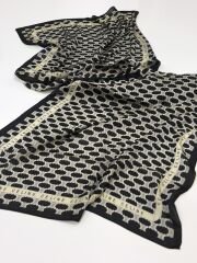 LOGO DESEN  VUAL İPEK ŞAL SİYAH KREM