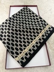 CELİNE LOGO DESEN  VUAL İPEK ŞAL SİYAH KREM