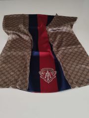 GUCCİ AMBLEM DESEN VUAL İPEK ŞAL LACİVERT BORDO VİZON