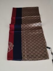 GUCCİ AMBLEM DESEN VUAL İPEK ŞAL LACİVERT BORDO VİZON