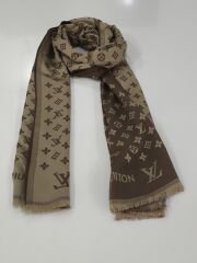 LV MODEL ÇİFT TARAFLI PAMUK JAKARLI ŞAL KAHVE KREM