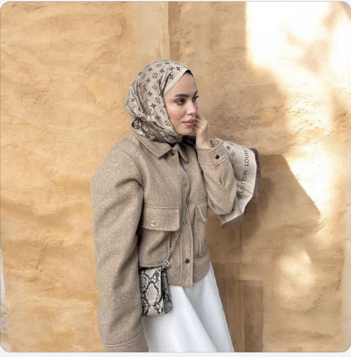 LV MODEL ÇİFT TARAFLI PAMUK JAKARLI ŞAL KAHVE KREM