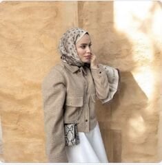 LV MODEL ÇİFT TARAFLI PAMUK JAKARLI ŞAL KAHVE KREM