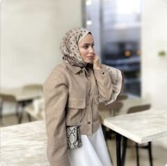 LV MODEL ÇİFT TARAFLI PAMUK JAKARLI ŞAL KAHVE KREM