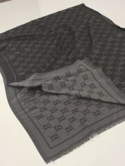 GUCCİ ÇİFT TARAFLI PAMUK JAKARLI ŞAL ANTRASİT