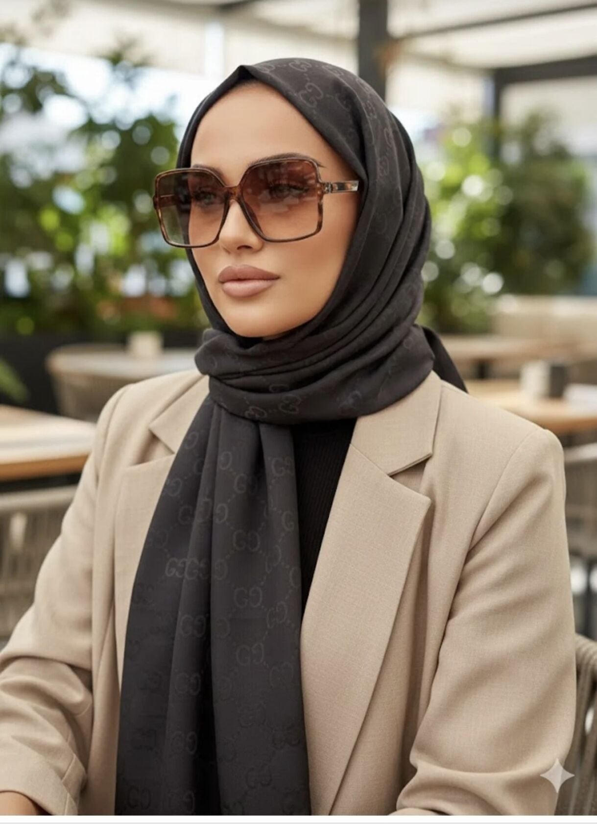 GUCCİ ÇİFT TARAFLI PAMUK JAKARLI ŞAL ANTRASİT