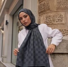 GUCCİ ÇİFT TARAFLI PAMUK JAKARLI ŞAL ANTRASİT