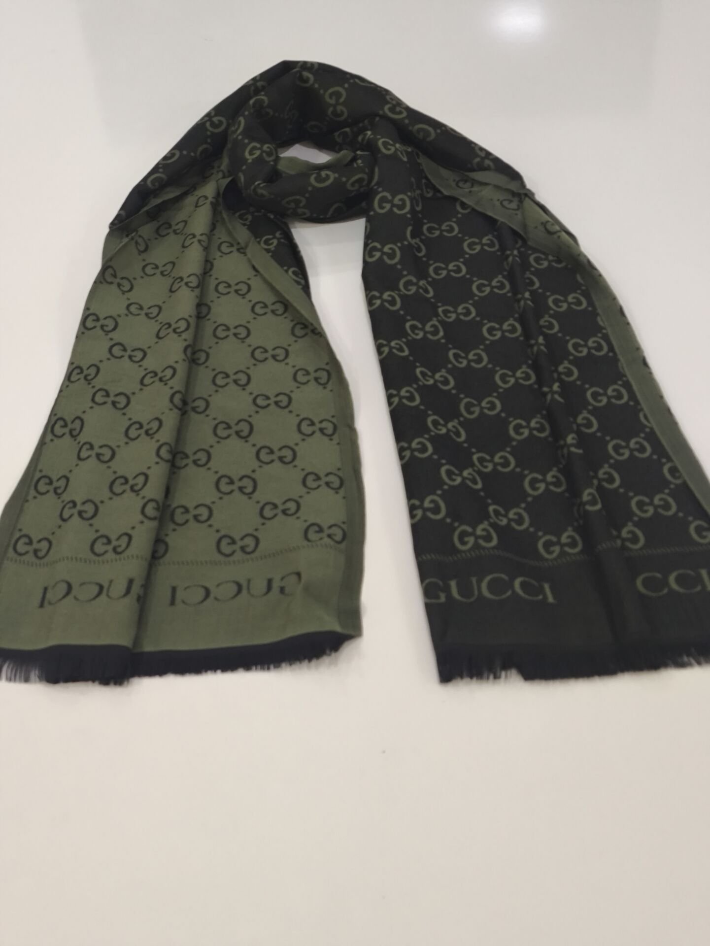 GUCCİ ÇİFT TARAFLI PAMUK JAKARLI ŞAL HAKİ YEŞİL