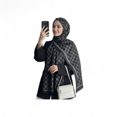 GUCCİ ÇİFT TARAFLI PAMUK JAKARLI ŞAL SİYAH GRİ