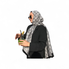 GUCCİ ÇİFT TARAFLI PAMUK JAKARLI ŞAL SİYAH GRİ