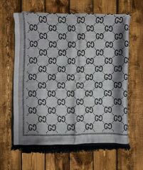 GUCCİ ÇİFT TARAFLI PAMUK JAKARLI ŞAL SİYAH GRİ