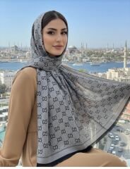 GUCCİ ÇİFT TARAFLI PAMUK JAKARLI ŞAL SİYAH GRİ