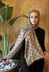 GUCCİ ÇİFT TARAFLI PAMUK JAKARLI ŞAL KAHVE KREM