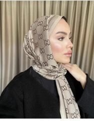 GUCCİ ÇİFT TARAFLI PAMUK JAKARLI ŞAL KAHVE KREM