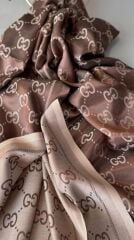 GUCCİ ÇİFT TARAFLI PAMUK JAKARLI ŞAL KAHVE KREM