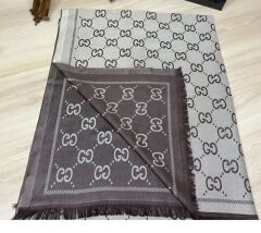 GUCCİ ÇİFT TARAFLI PAMUK JAKARLI ŞAL KAHVE KREM