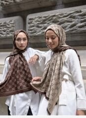 GUCCİ ÇİFT TARAFLI PAMUK JAKARLI ŞAL KAHVE KREM