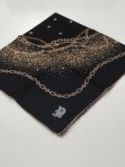 LEVİDOR TİVİL İPEK EŞARP ZİNCİR MODEL SİYAH PUDRA 3644-1