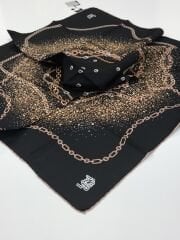 LEVİDOR TİVİL İPEK EŞARP ZİNCİR MODEL SİYAH PUDRA 3644-1