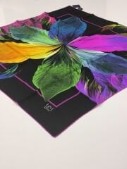 LEVİDOR TİVİL İPEK  EŞARP YAPRAK DESEN SİYAH YEŞİL MOR 1001-1