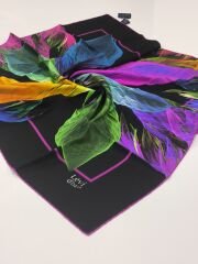 LEVİDOR TİVİL İPEK  EŞARP YAPRAK DESEN SİYAH YEŞİL MOR 1001-1