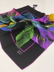 LEVİDOR TİVİL İPEK  EŞARP YAPRAK DESEN SİYAH YEŞİL MOR 1001-1