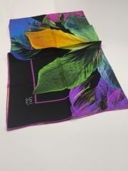 LEVİDOR TİVİL İPEK  EŞARP YAPRAK DESEN SİYAH YEŞİL MOR 1001-1