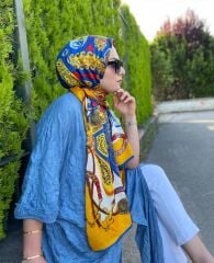 VUAL İPEK ŞAL PÜSKÜL DESENLİ SARI