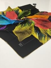 LEVİDOR TİVİL İPEK  EŞARP YAPRAK DESEN SİYAH SARI 1001-2