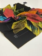 LEVİDOR TİVİL İPEK  EŞARP YAPRAK DESEN SİYAH SARI 1001-2