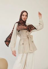 CARDİON MEDİNE İPEĞİ ŞAL ZEBRA DESEN SİYAH KAHVERENGİ