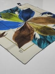 LEVİDOR TİVİL İPEK  EŞARP YAPRAK DESEN BEYAZ 1001-3