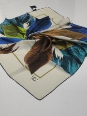 LEVİDOR TİVİL İPEK  EŞARP YAPRAK DESEN BEYAZ 1001-3