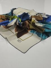 LEVİDOR TİVİL İPEK  EŞARP YAPRAK DESEN BEYAZ 1001-3